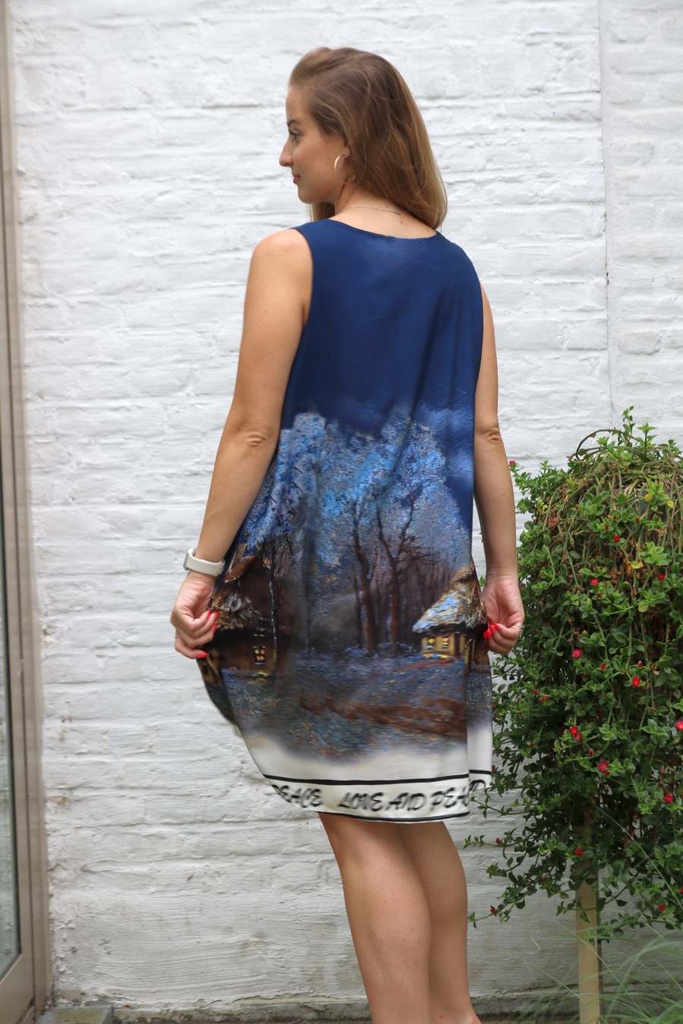 Dress Moos forest with house nm100 - Donkerblauw-bruin Detail