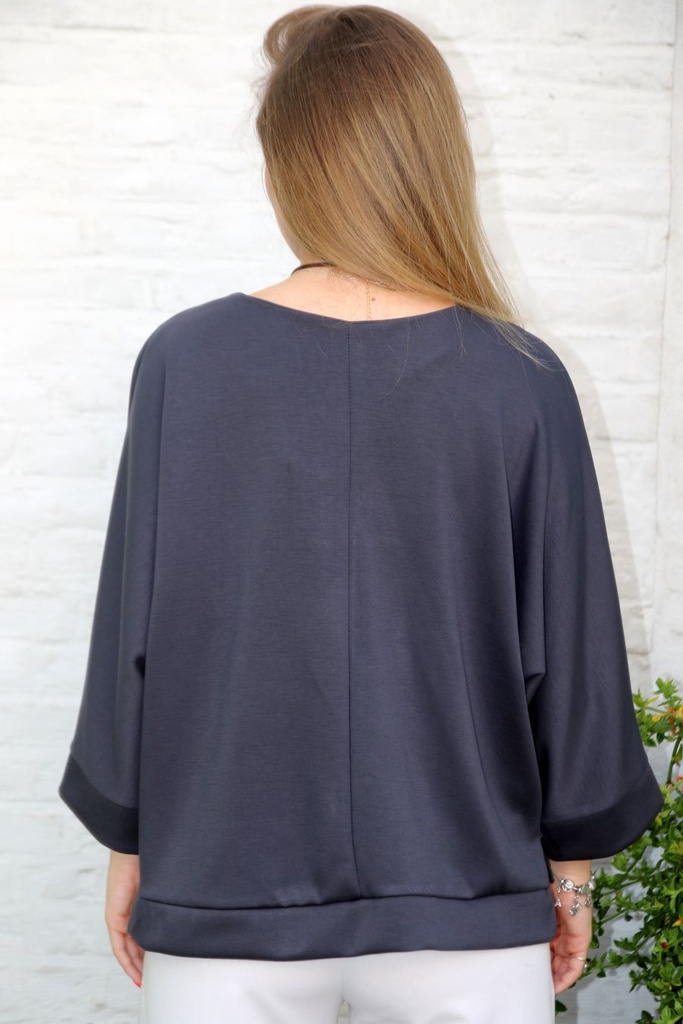 Sweater Lotta nm45 open hals vleermuismouw  - Donkerblauw Detail
