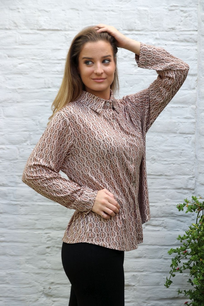 T-shirt Leandra nm20 kettingprint kraag nacré geknoopt  - Beige-bruin Detail