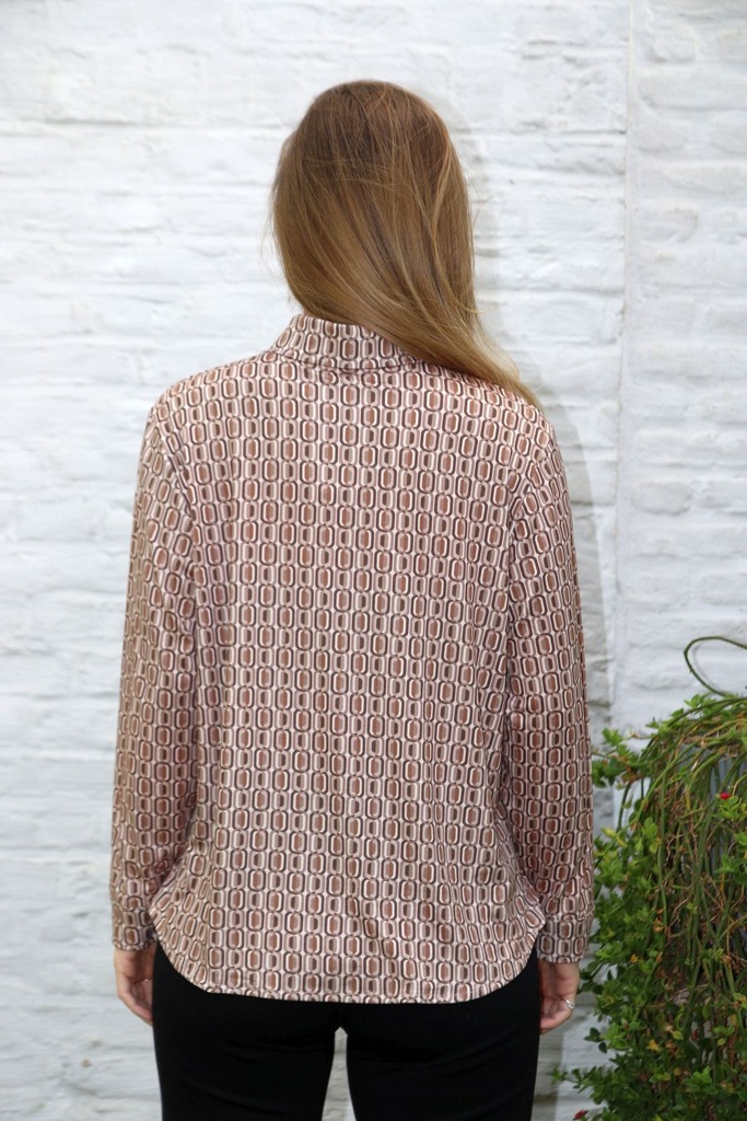 T-shirt Leandra nm20 kettingprint kraag nacré geknoopt  - Beige-bruin Detail