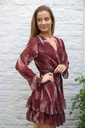 [10017484] Jurk Lucius nm34 slierten en vlekken print gekruiste V-hals  - Bordeaux-beige Detail
