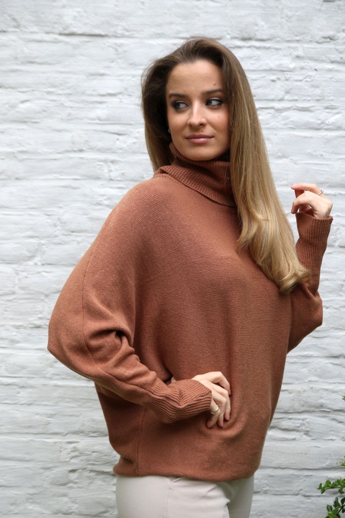 [10017489] Lilly 2416 nm60 rolkraag vleermuismouw bevat kasjmier - Camel Detail