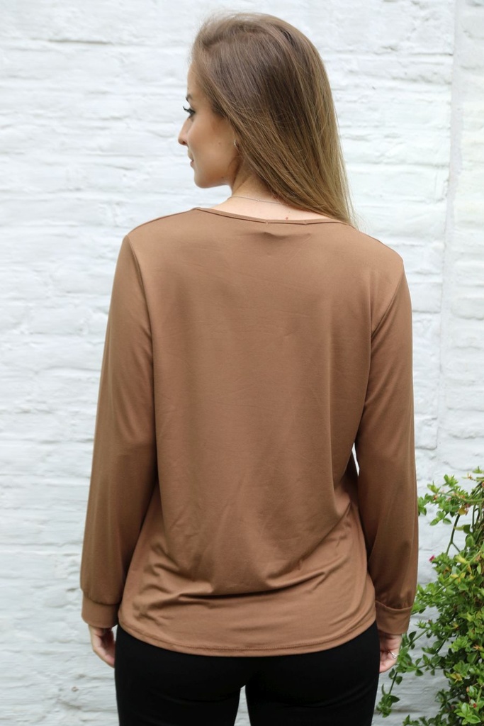 T-shirt Leilani nm20 V-hals met springplooi viscose jersey - Camel Detail