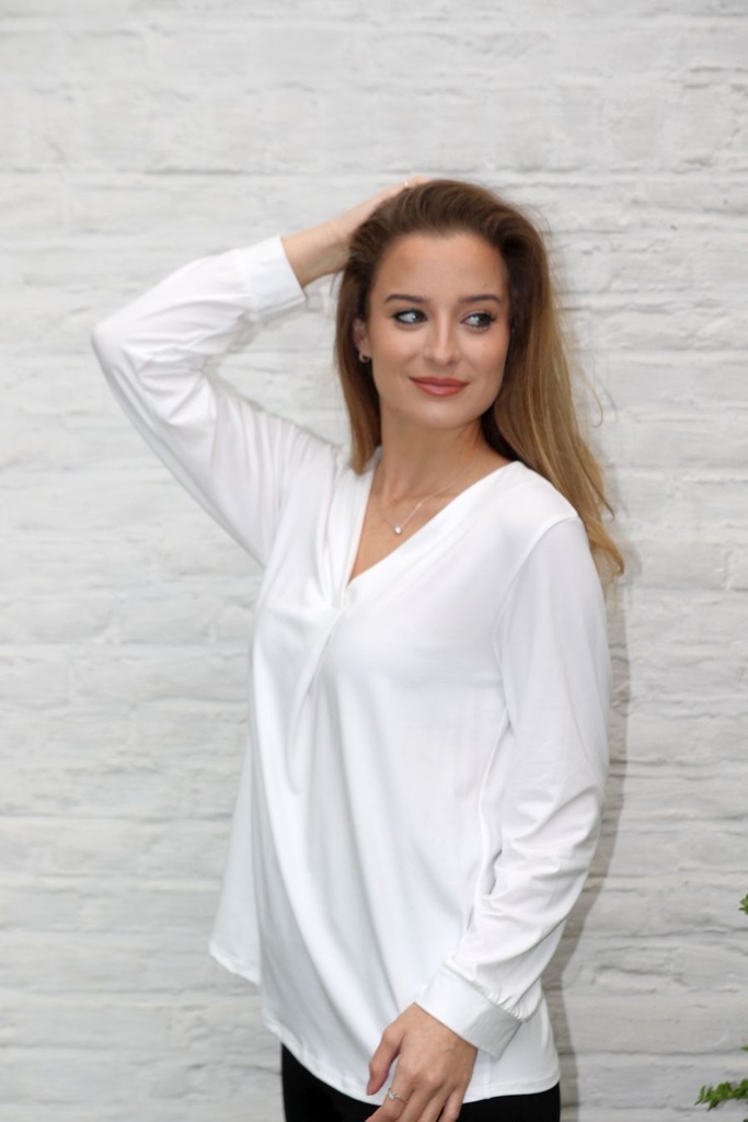 T-shirt Leilani nm20 V-hals met springplooi viscose jersey - Wit Detail