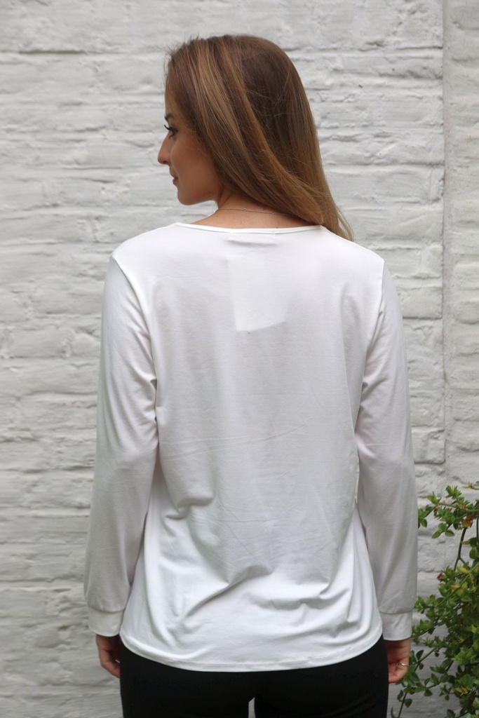 T-shirt Leilani nm20 V-hals met springplooi viscose jersey - Wit Detail