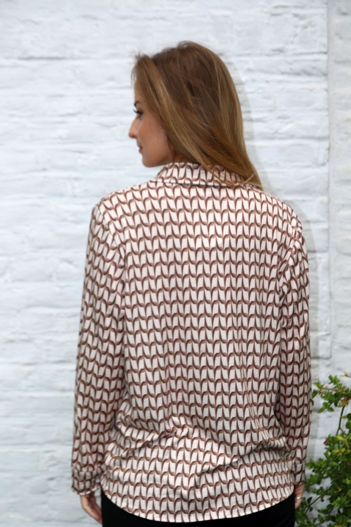 Blouse Leana nm20 kettingprint kraag nacré doorgeknoopt - Beige-bruin Detail