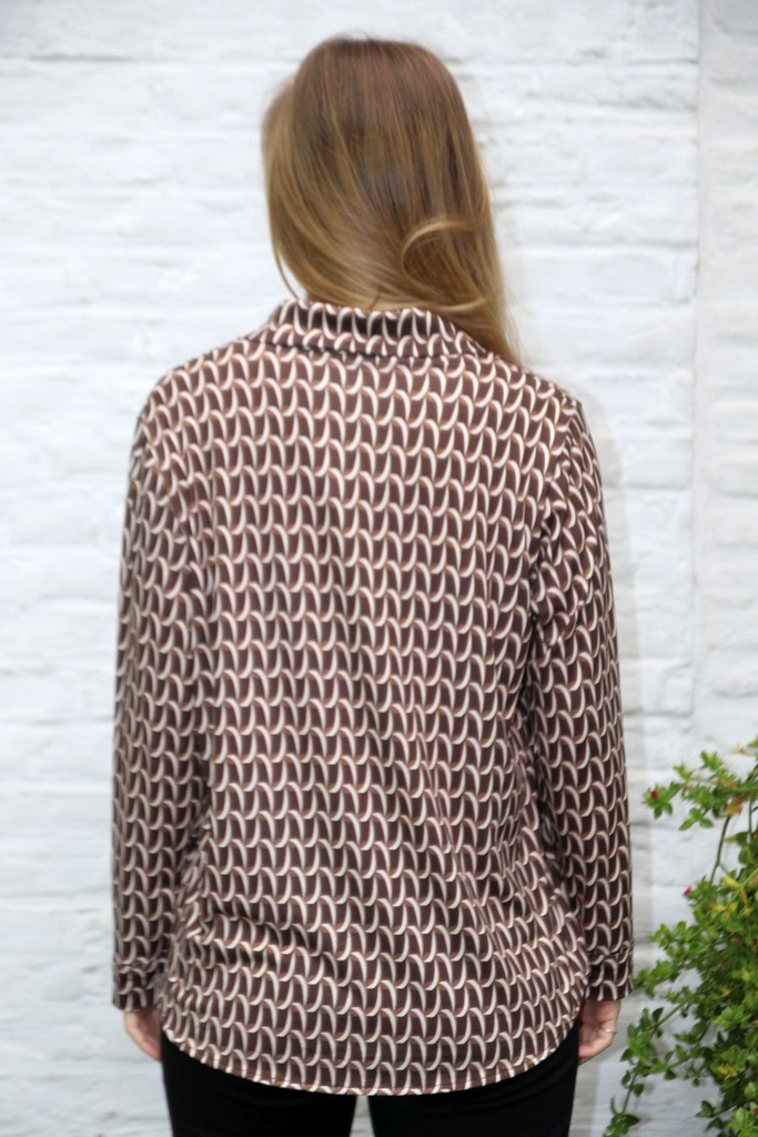 Blouse Leana nm20 kettingprint kraag nacré doorgeknoopt - Bruin-beige Detail