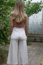 Flare broek Latifa nm38 fijn geribd taillebinder met strik - Beige Detail