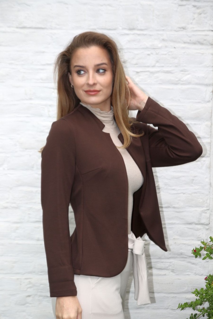 Blazer Lenka nm38 fijn geribd reverskraag - Bruin Detail