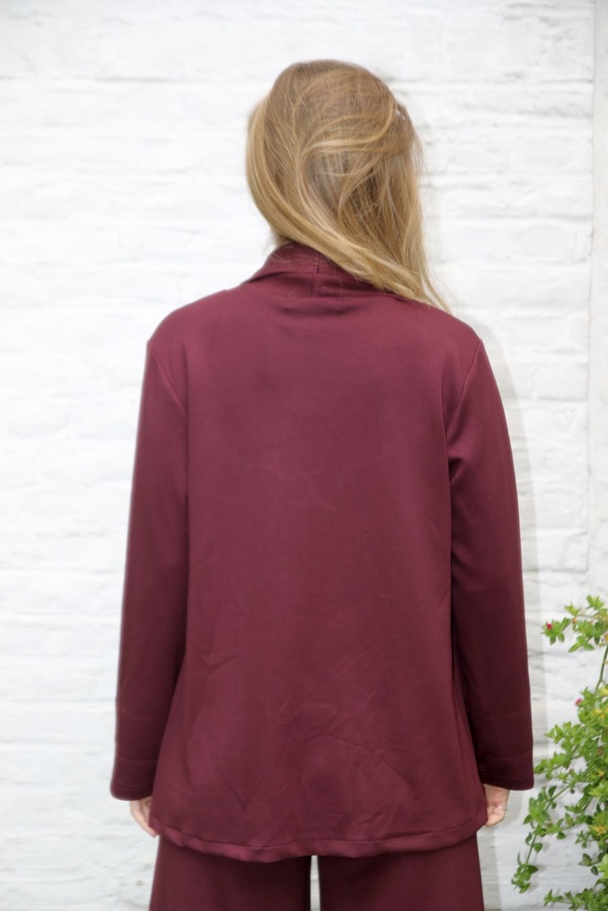 Korte jas Laetitia nm38 sjaalkraag fijn geribd - Bordeaux Detail