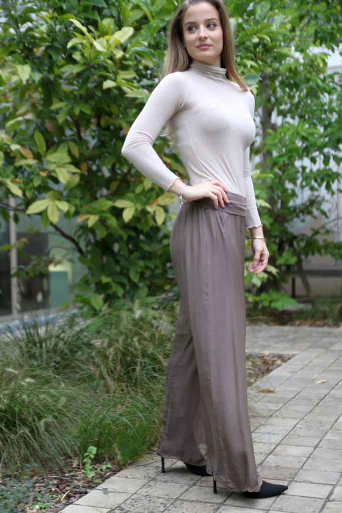 Zijde flarebroek Lars nm98 - Donkertaupe Detail