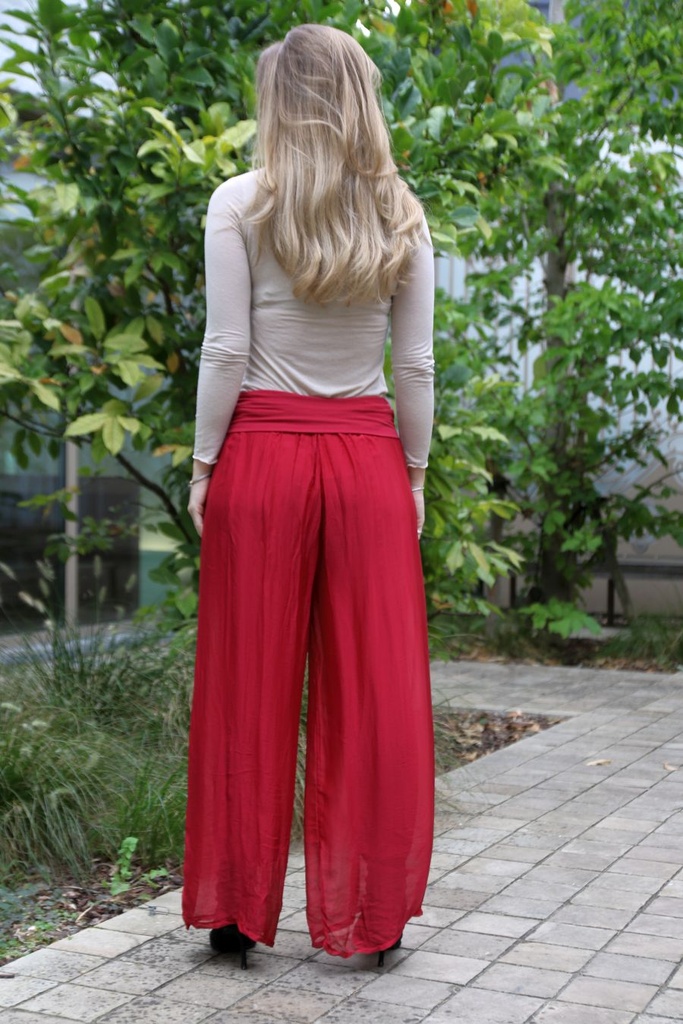 Zijde flarebroek Lars nm98 - Indisch rood Detail