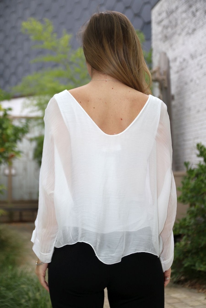 [10017241] Zijde blouse Liza nm100 V&V hals vleermuismouw - Wit Detail