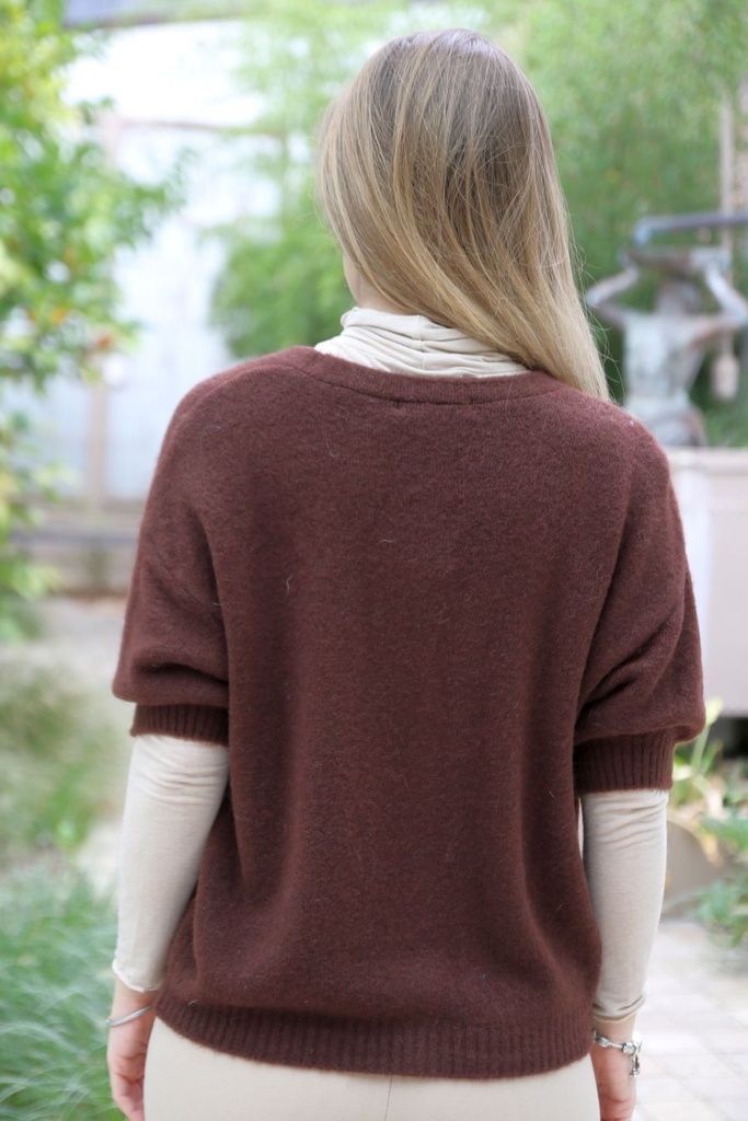 [10017285] Alpaga vest Laurie nm25 V-hals 5 nacre knopen - Bruin Detail