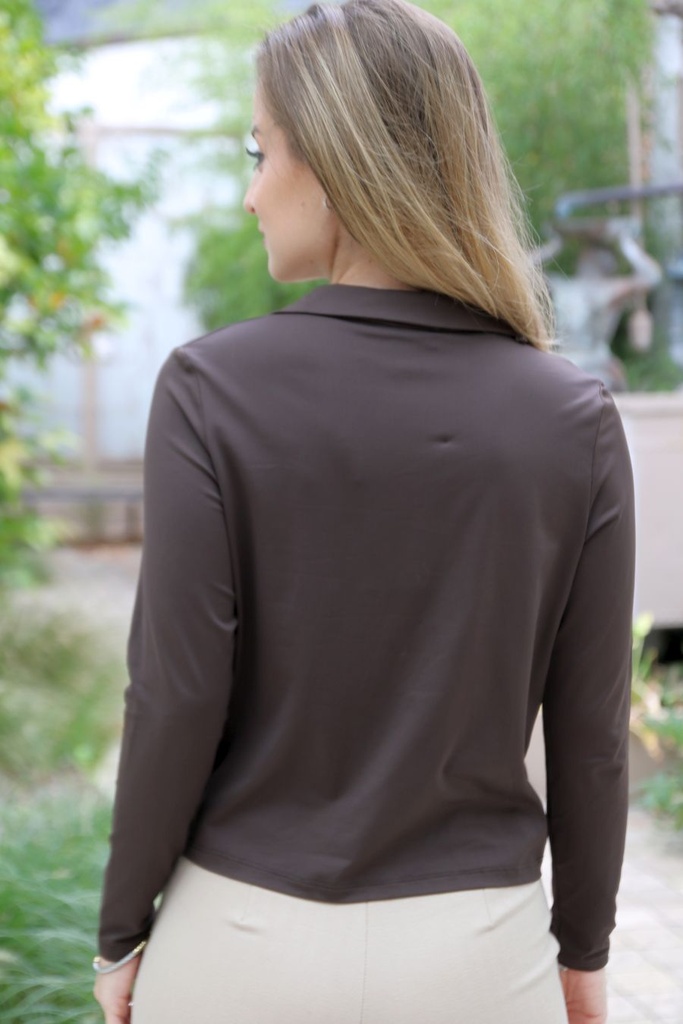 T-shirt Mert nm95 polokraag v-hals - Bruin Detail