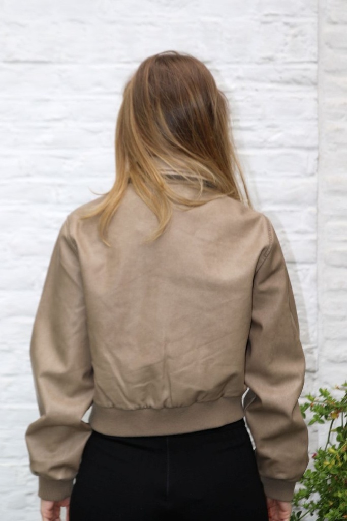 [10017513] Eco leren bomber Leslie used ecoleer insteekzakken met rits - Taupe Detail
