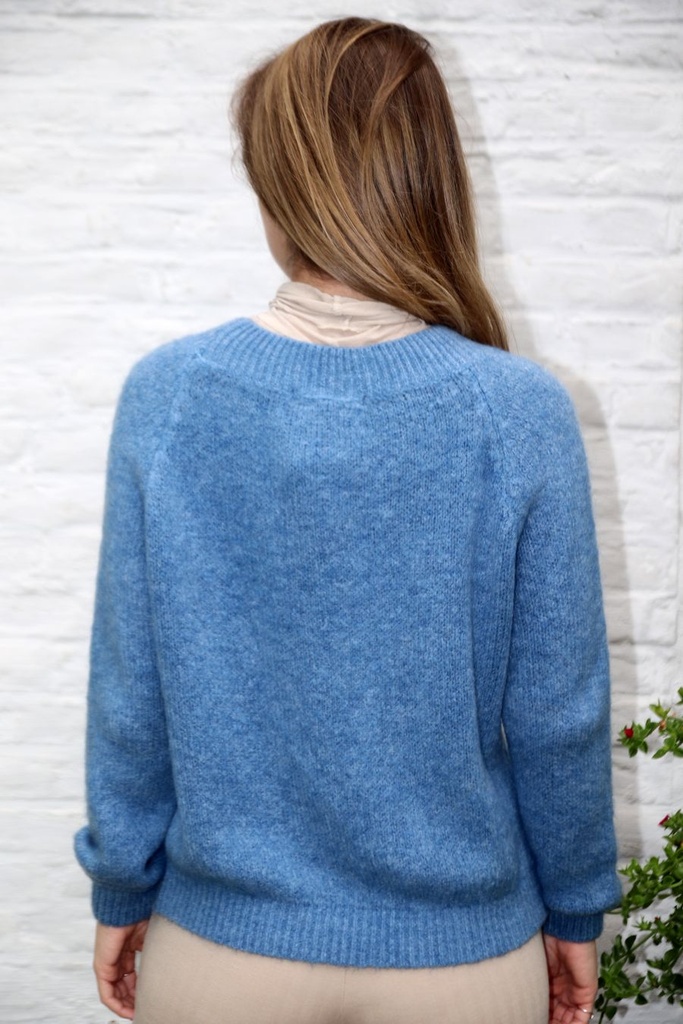 Pul Lidia nm25 ronde hals bevat 25 percent super alpaga - Jeansblauw Detail