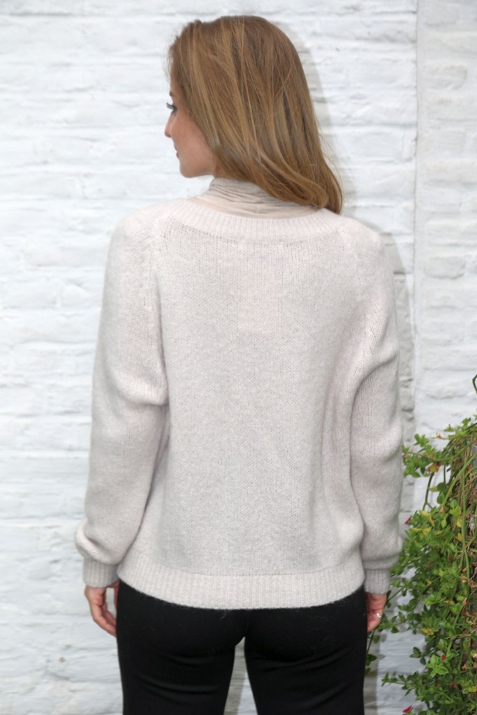 Pul Lourdes nm25 V-hals Amerikaanse mouwinzet wollig - Beige Detail