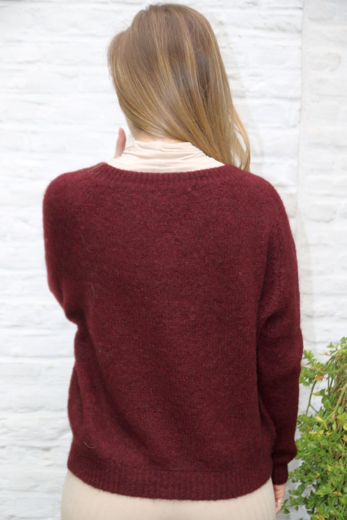 Pul Lourdes nm25 V-hals Amerikaanse mouwinzet wollig - Bordeaux Detail