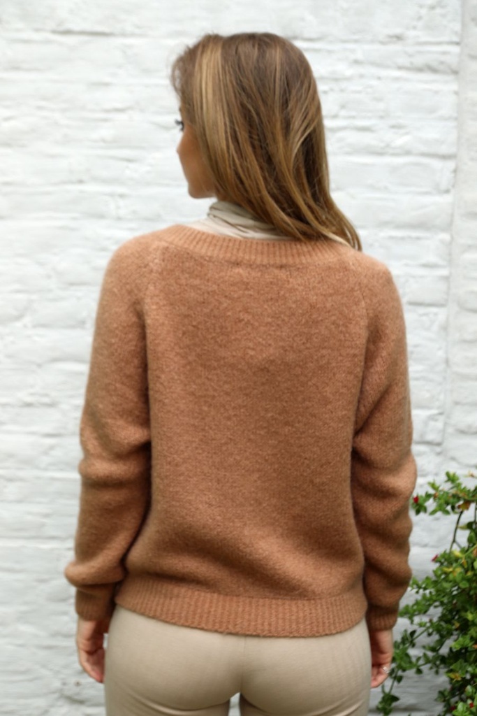 Pul Lourdes nm25 V-hals Amerikaanse mouwinzet wollig - Camel Detail