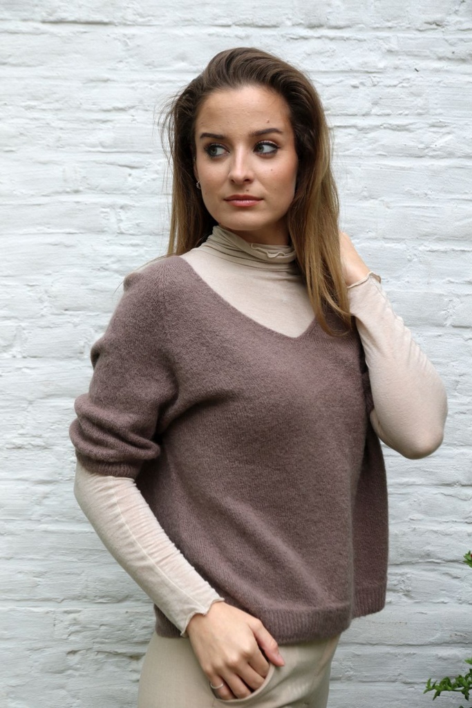 Pul Lieneke nm25 V-hals Amerikaanse mouwinzet - Donkertaupe Detail