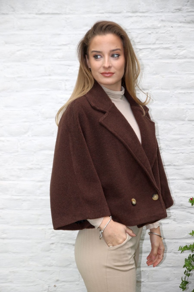 [10017520] Korte jas Matz nm50 wol-look reverskraag - Bruin Detail