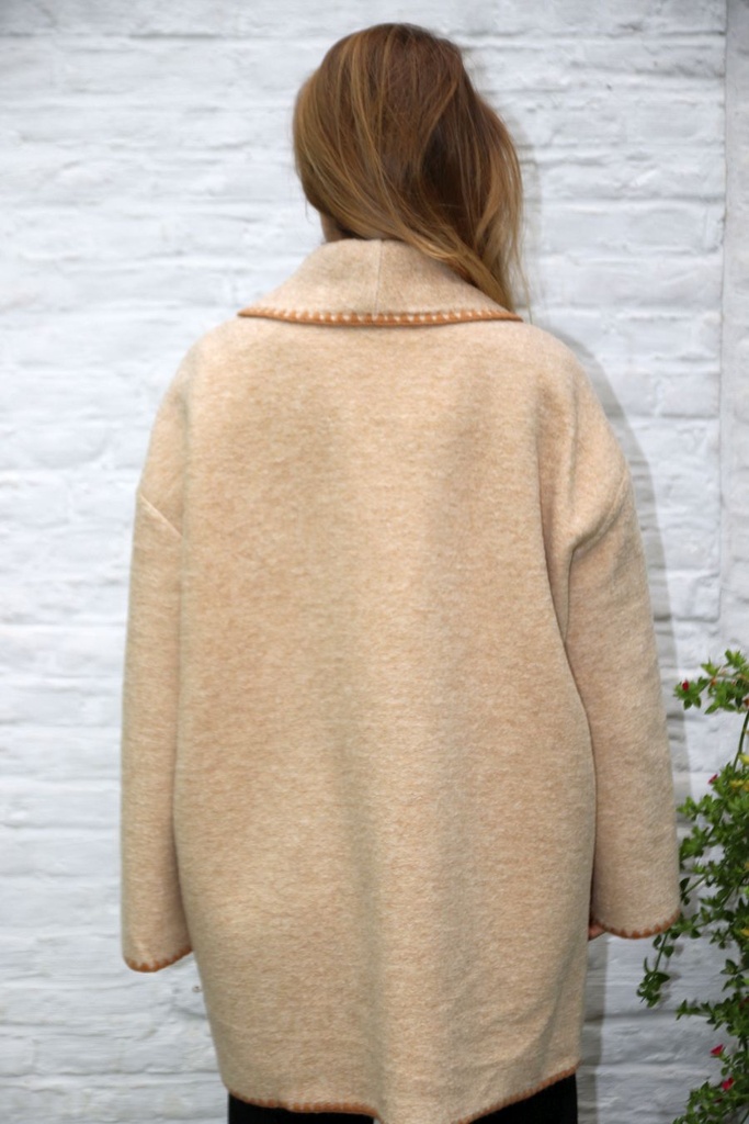 [10017522] Halflange jas Mandy in wol-look nm50 met sjaalkraag - Beige-donkerbeige Detail