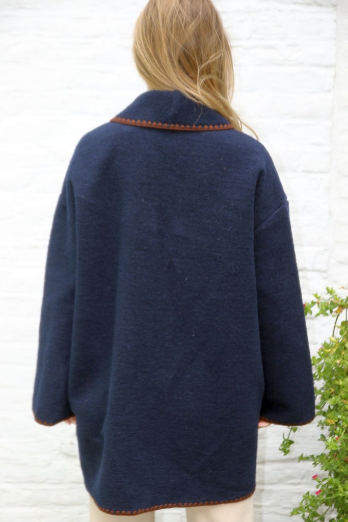 [10017522] Halflange jas Mandy in wol-look nm50 met sjaalkraag - Donkerblauw-bruin Detail