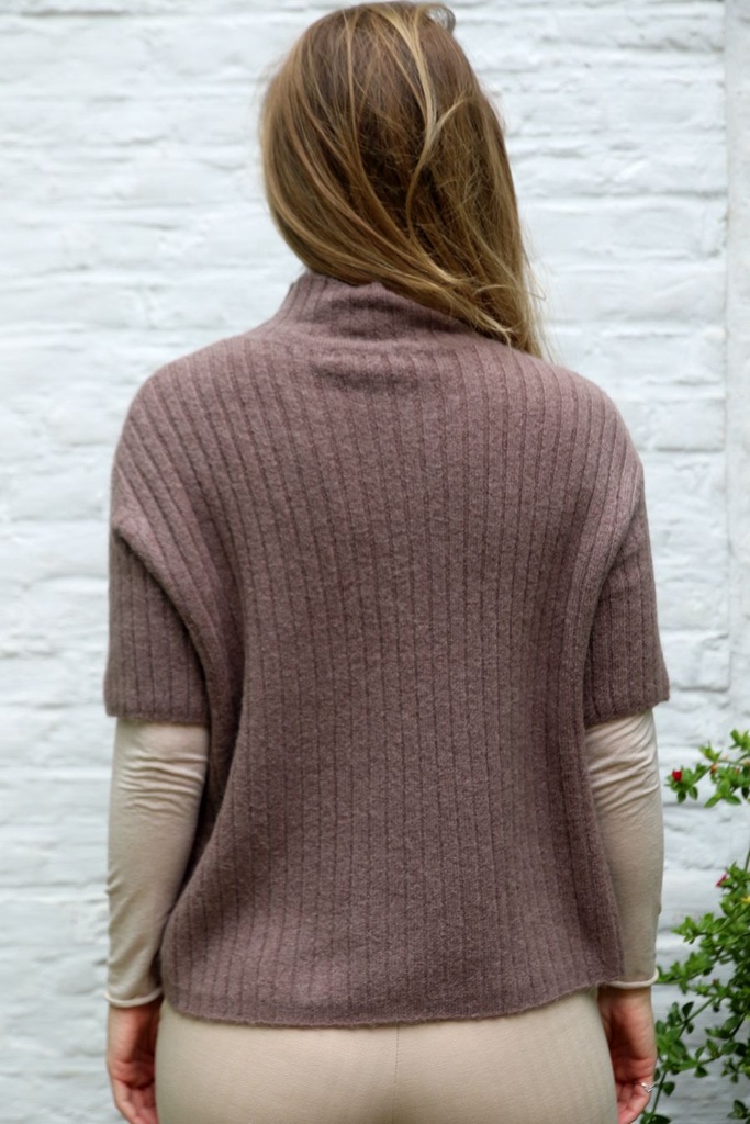 Pul Lulu nm25 breed geribd opstaande kraag 4 nacré knopen  - Donkertaupe Detail