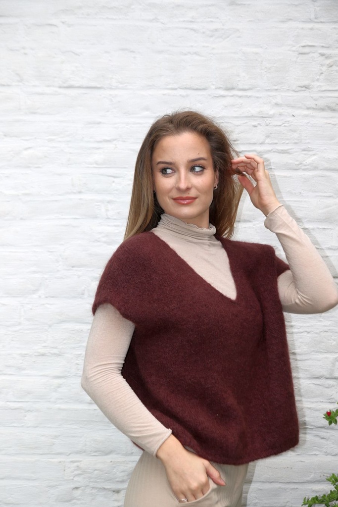 Pul Lantoya nm25 V-hals bevat super fijne Suyi alpaga - Bruin Detail