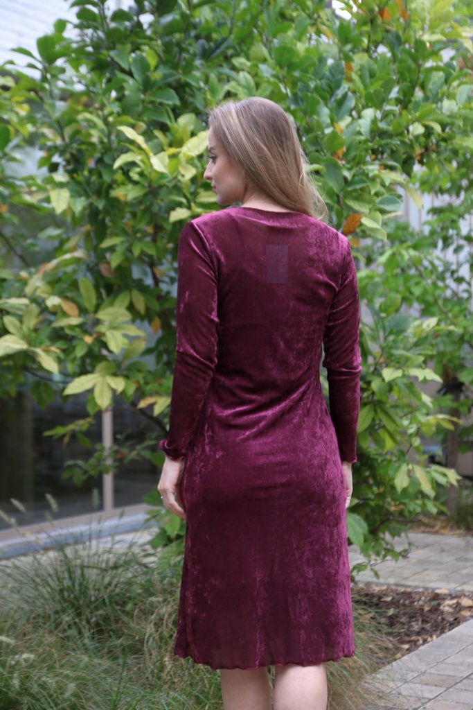 Half lange jurk Lourens nm36 glamy velours op netstof  - Bordeaux Detail