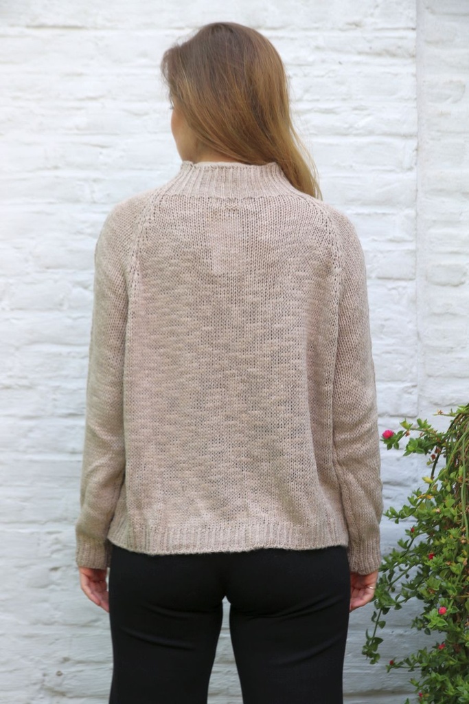 [200658004] Pull Nolan nm20 tricot opstaande geribde kraag  (Beige) - Detail