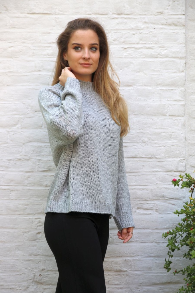 [200658001] Pull Nolan nm20 tricot opstaande geribde kraag  (Lichtgrijs) - Detail