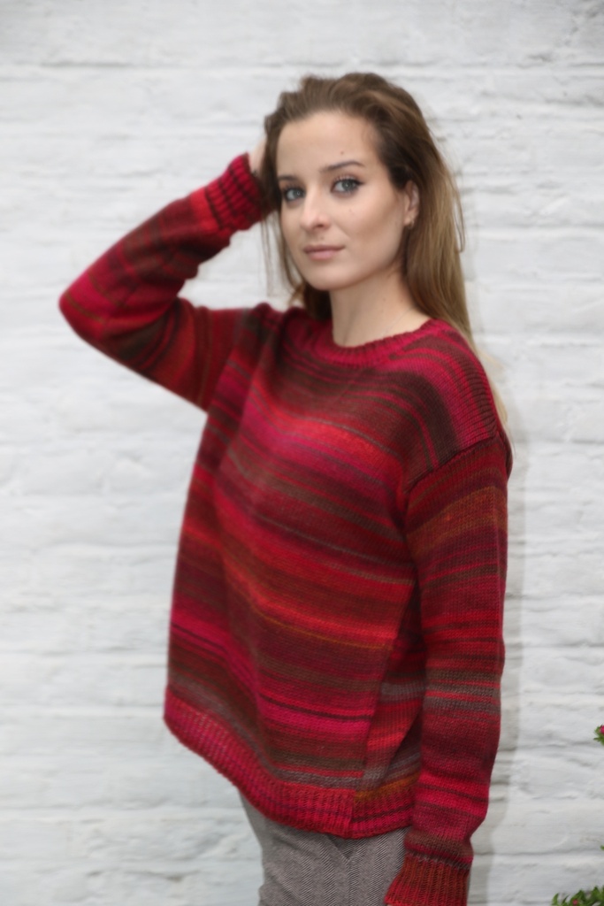 [10017423] Pul Lammert nm53 jaspé ingeweven tricot opstaande kraag  - Bordeaux-fuchsia-bruin Detail