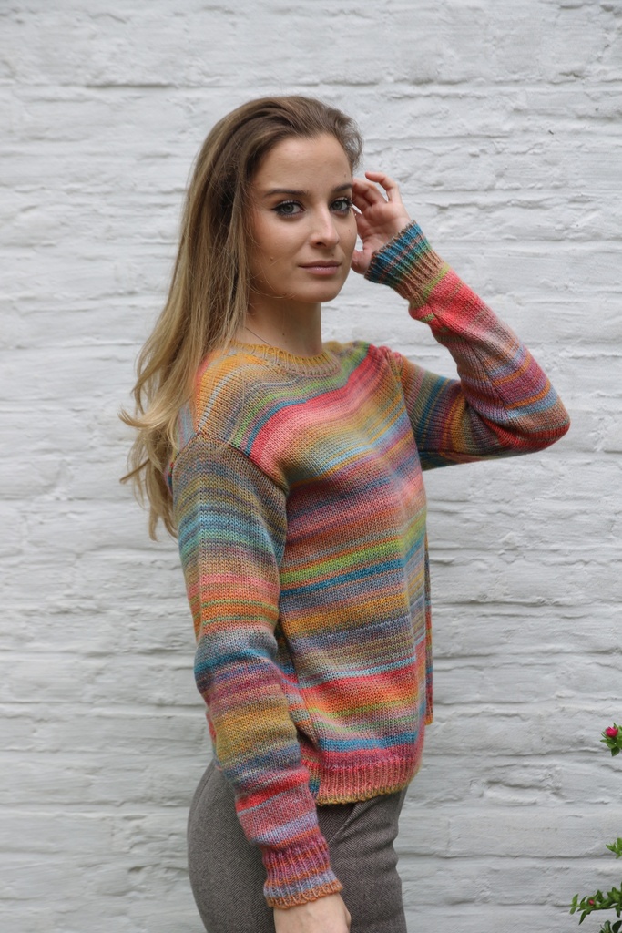 [10017423] Pul Lammert nm53 jaspé ingeweven tricot opstaande kraag  - Geel-blauw-roze Detail