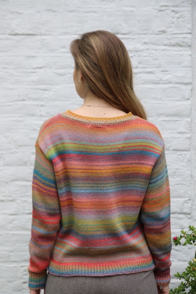 [10017423] Pul Lammert nm53 jaspé ingeweven tricot opstaande kraag  - Geel-blauw-roze Detail