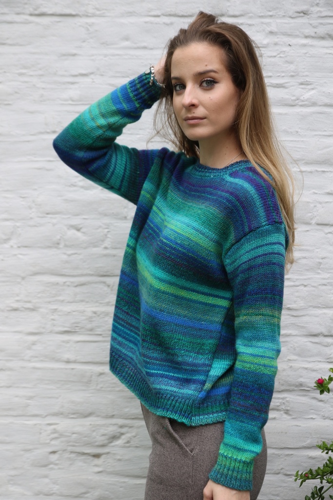 [10017423] Pul Lammert nm53 jaspé ingeweven tricot opstaande kraag  - Groen-blauw Detail