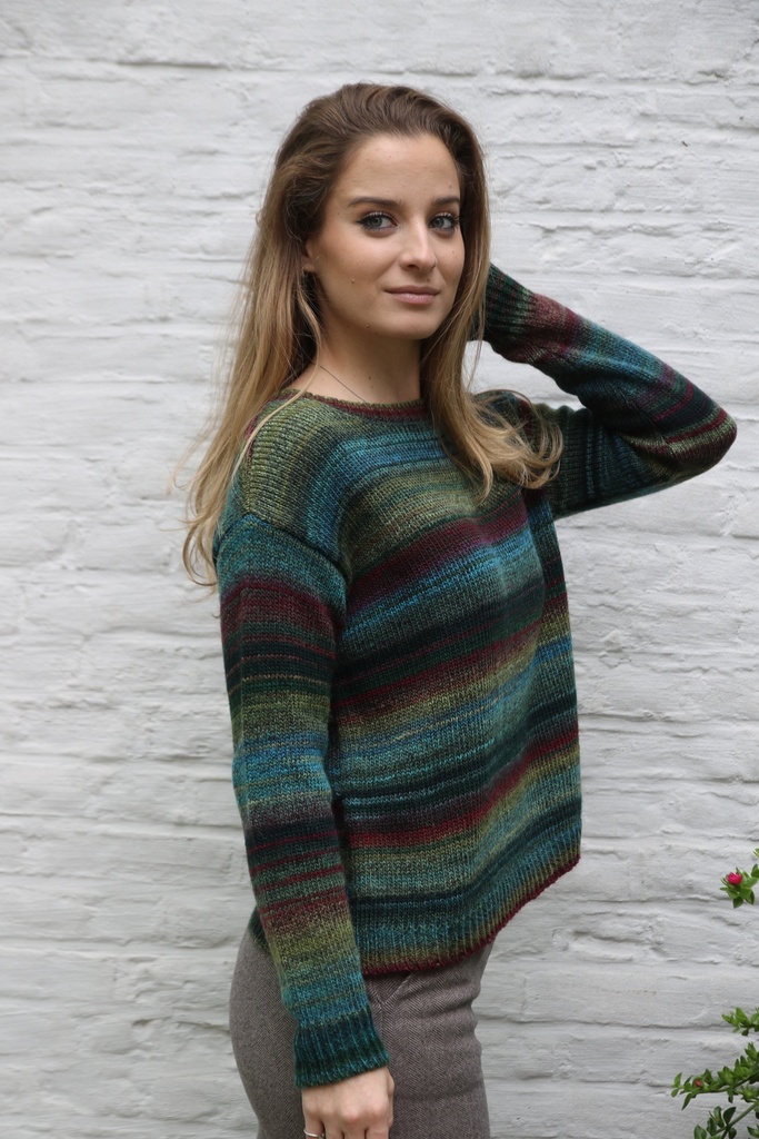 [10017423] Pul Lammert nm53 jaspé ingeweven tricot opstaande kraag  - Kaki-zwart-blauw Detail