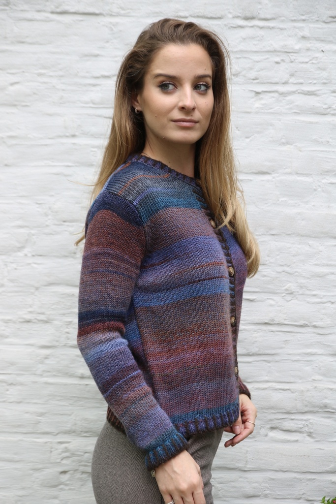 [10017435] Cardigan Luisa nm53 ingebreide dégradé ronde hals  - Blauw-bruin Detail