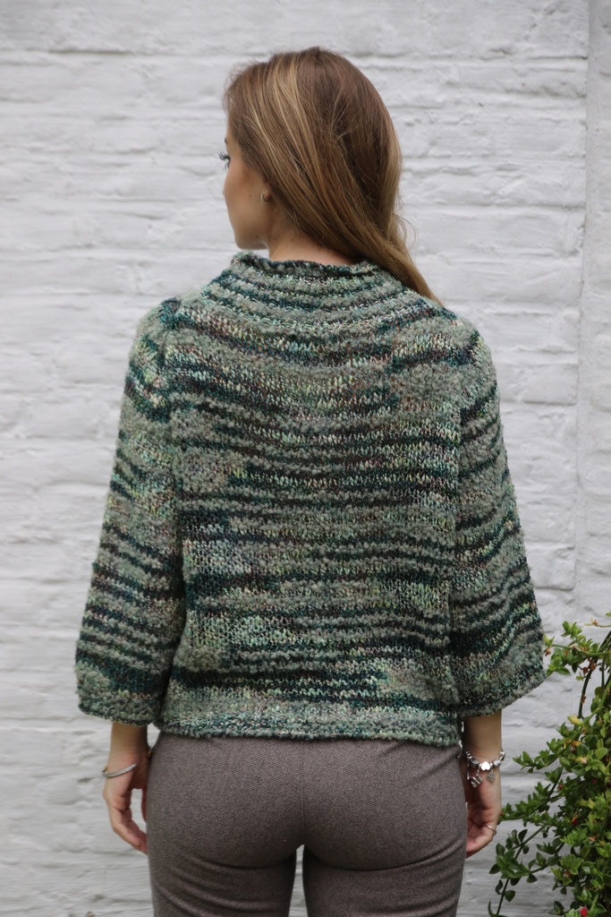 [200663] Tricot pull Naud nm36 in boucléstof ronde hals - Groen-multicolor Detail