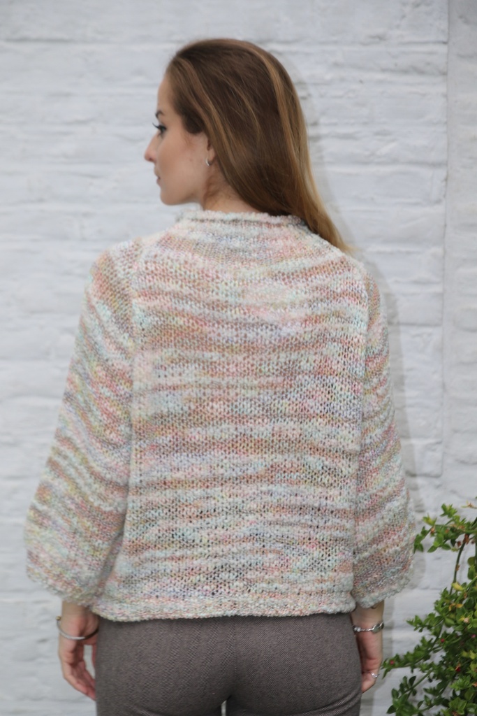 [200663] Tricot pull Naud nm36 in boucléstof ronde hals - Wit-multicolor Detail