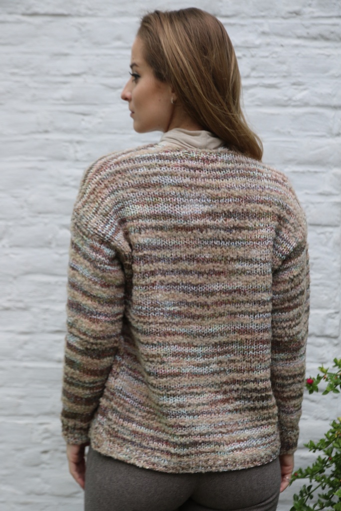 [200664] Tricot cardigan Nisa nm 36 in boucléstof v-hals knopen - Camel-multicolor Detail