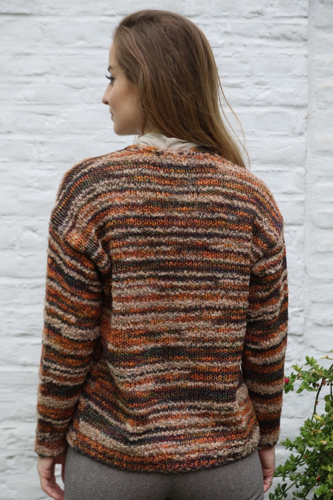 [200664] Tricot cardigan Nisa nm 36 in boucléstof v-hals knopen - Oranje-multicolor Detail
