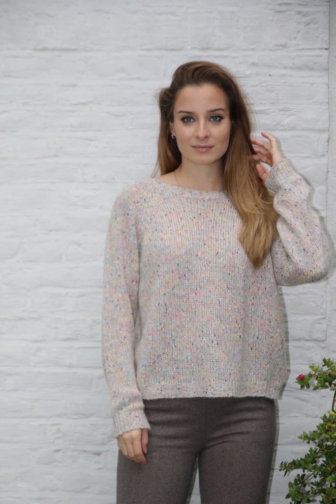 [200665] Tricot pull Nadia nm28 ronde open hals  - Wit-multicolor Detail