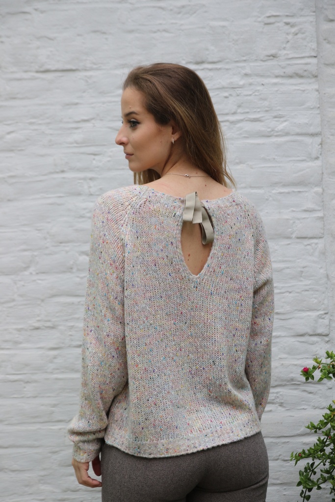[200665] Tricot pull Nadia nm28 ronde open hals  - Wit-multicolor Detail