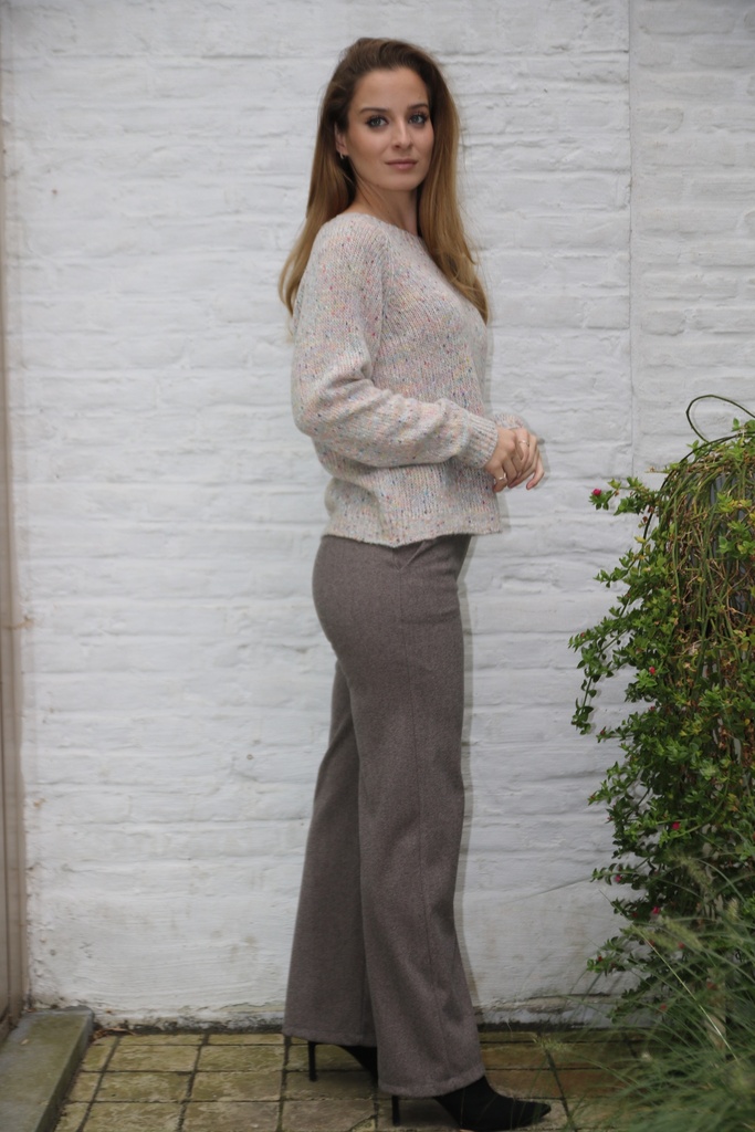 [200665] Tricot pull Nadia nm28 ronde open hals  - Wit-multicolor Detail