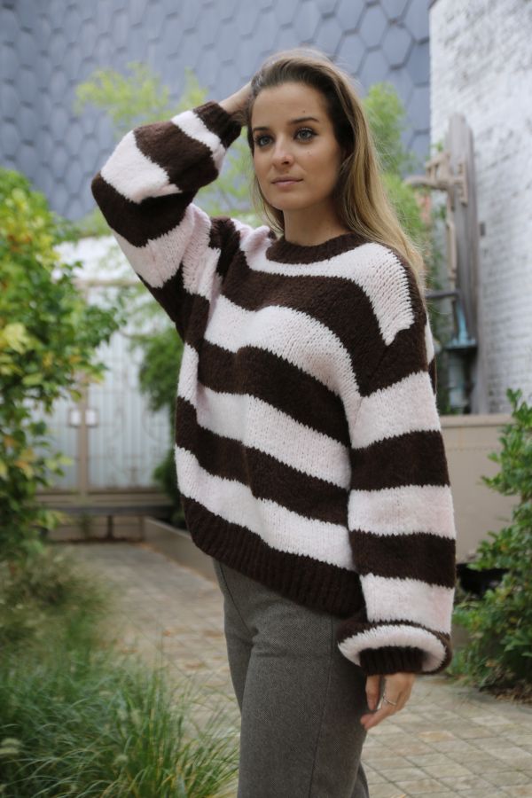 Pul Lennie nm18 brede streepjacquard  - Bruin-roze Detail