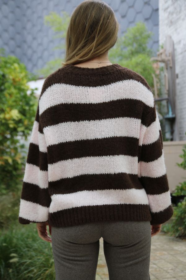 Pul Lennie nm18 brede streepjacquard  - Bruin-roze Detail