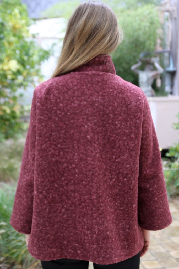 Korte jas Lyana opstaande kraag wol look 3 knopen    - Bordeaux Detail
