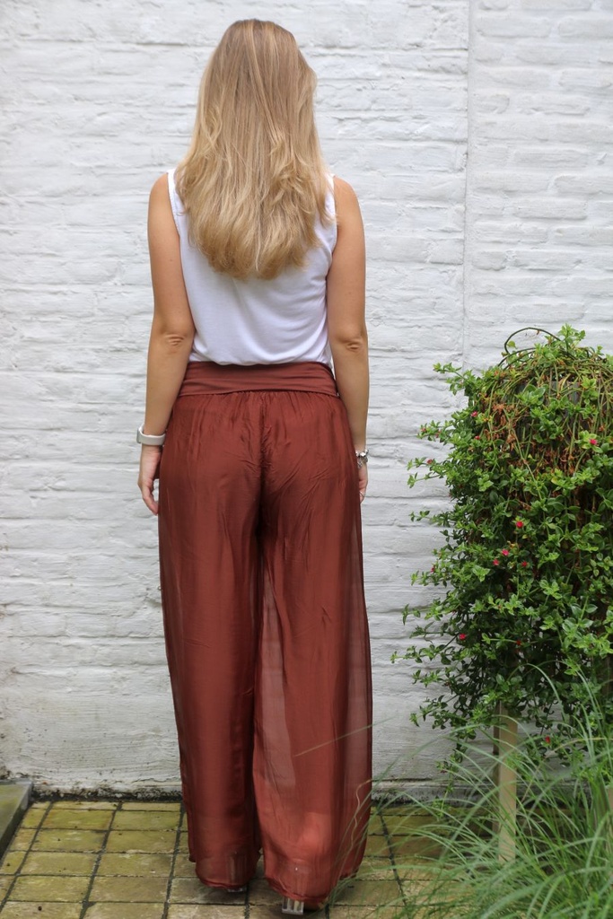 Silk flare pants Lars nm98 - Chocolade Detail